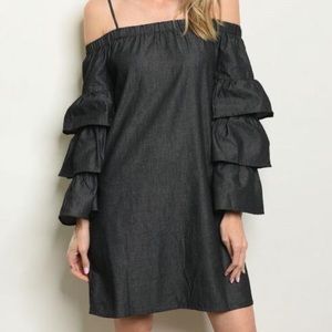 Black off shoulder denim dress